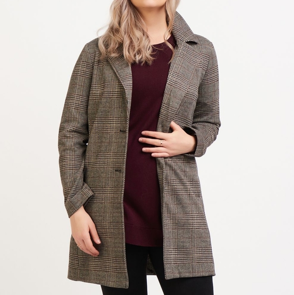 DEX Two Button Longline Brown Plaid Blazer - Picture 4 of 8